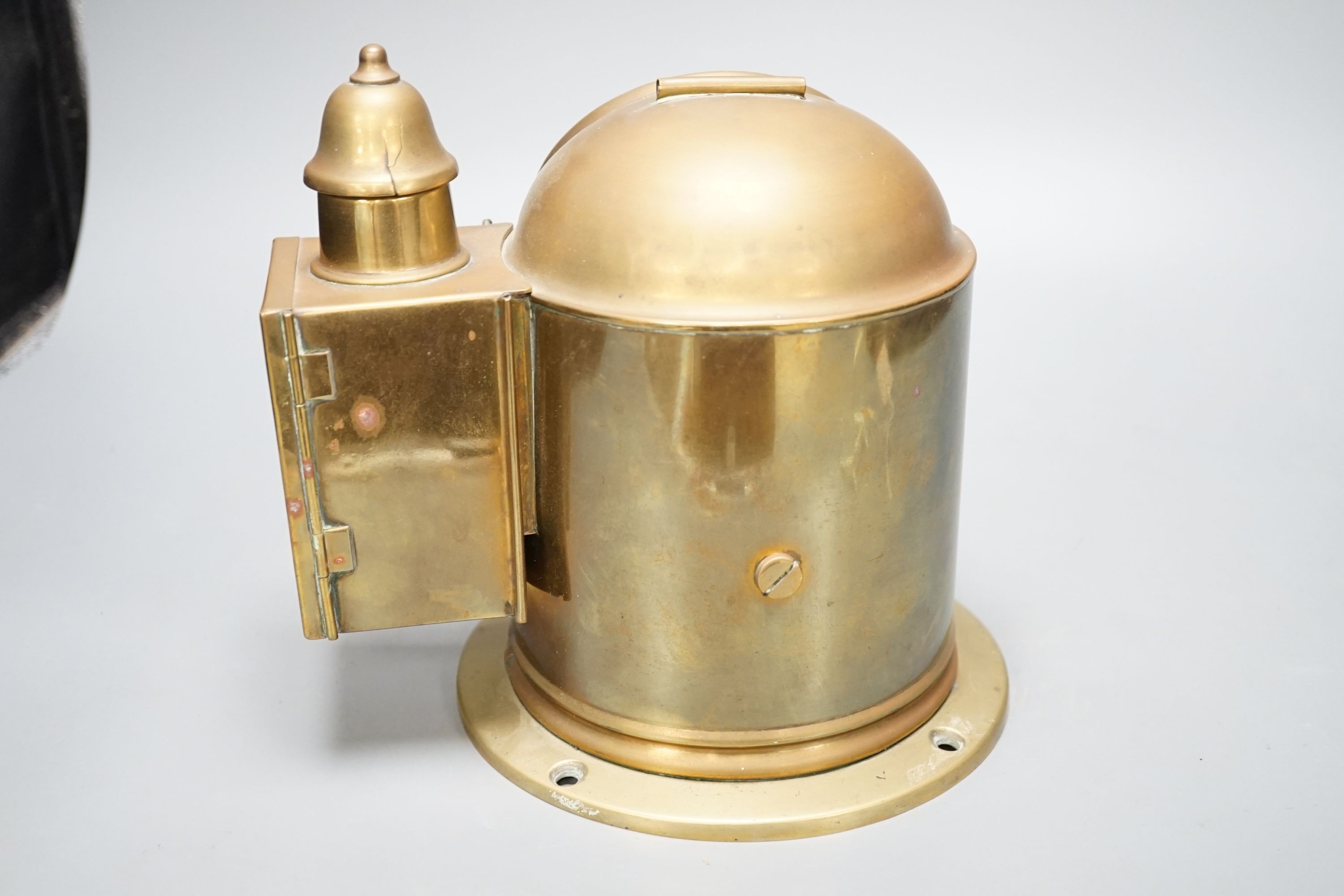 A brass ship's binnacle compass, 22cms wide x 22 cms high.